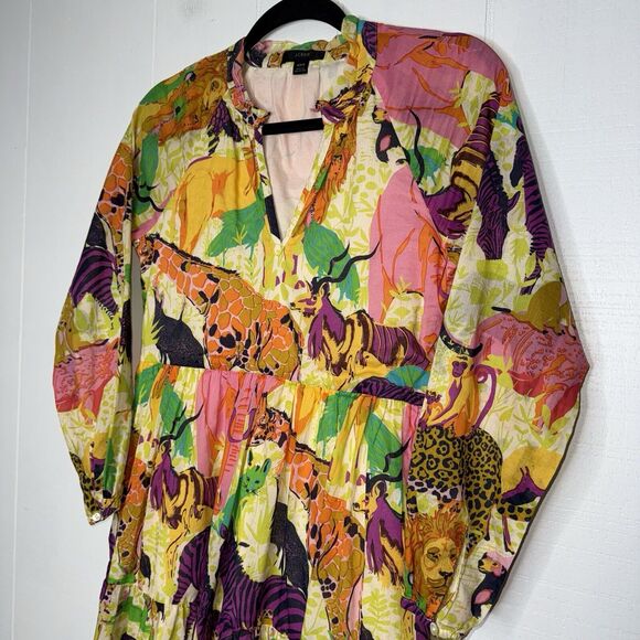 J. Crew Women’s Tiered Popover Dress Ratti Safari Print Multicolor Size XXS - Picture 3 of 6